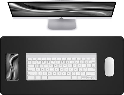 Desk Pad Mat 23.6"x13.7" - Waterproof Mouse Pad & Desk Protector, Non-Slip PU Leather for Gaming Keyboard/Mouse, Stitched Edge XL Office Desk Pad with Ergonomic Support(Black)