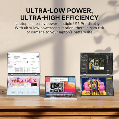 U16 Pro 16" Dual Portable Monitor Touchscreen, 1200P FHD Laptop Screen Extender with USB-C/HDMI, Plug & Play Foldable Travel Monitor for Laptop/Mac/PC/Phone/Windows, VESA Mountable