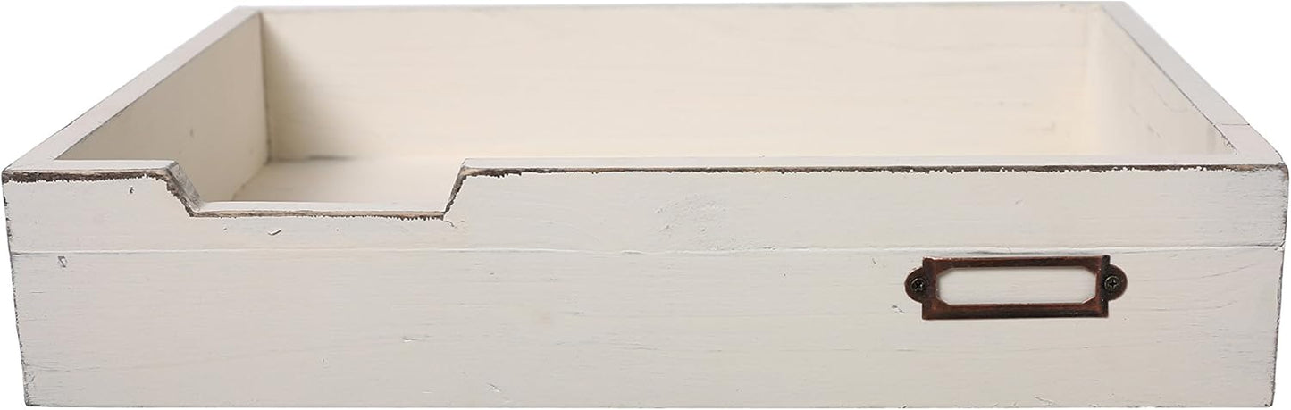 MyGift Rustic Wood Desktop Drawer-Style Stackable Document Letter Tray Organizer Storage Box with Handles for Home Office Supplies (Vintage White)