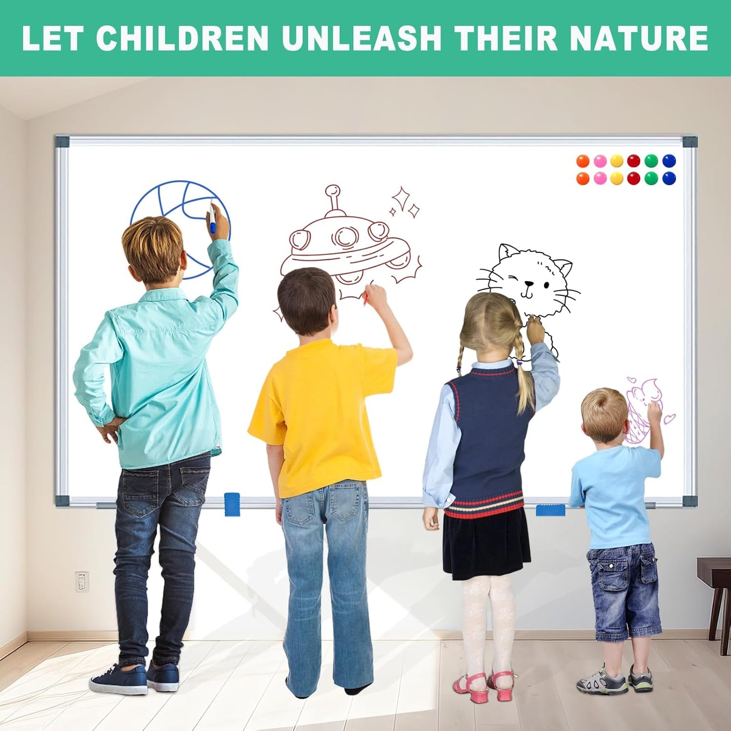 H-Qprobd 72"x48" Large Dry Erase Board for Wall 6' x 4' Magnetic Whiteboard Aluminum Presentation White Boards with Long Pen Tray, 6 Markers, 2 Erasers &12 Magnets