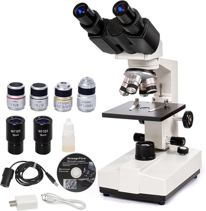 SELFIE CAT Binocular Laboratory Microscope, Binocular Compound Microscope 40X-5000X Magnification Electronic Eyepieces for Adults, Microscopes kit with Wide Field Lab Equipment