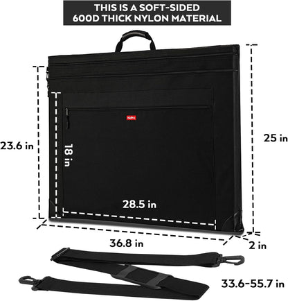 Nicpro Light Weight Art Portfolio Bag, 24x36 Black Art Canvas Portfolio Case with Detachable Shoulder Strap, Leather Corners, Carrying Storage Case for Artwork, Poster, Sketching, and Drawing