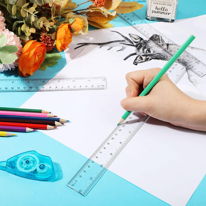 Zonon 100 Pieces 12 Inch Ruler Bulk Clear Plastic Flexible Straight Metric Rulers with Centimeters and Inches Drafting Measuring Tool for Classroom School Students Education