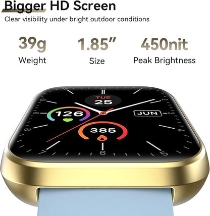 Smart Watches for Women Men, 1.85" Screen Smartwatch Compatible iPhone Android Phone Answer/Make Call, 24/7 SpO2 Sleep Heart Rate Monitor,3ATM Waterproof, Fitness Traker 120+Sport ( 2 Bands Included)