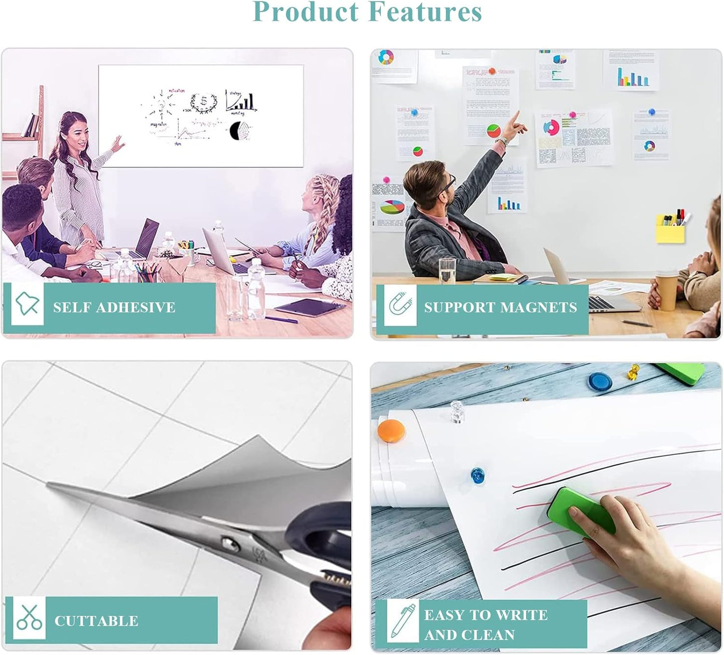 Magnetic Dry Erase Whiteboard Sticker, 47" x 60" Stick on Whiteboard for Wall, Dry Erase Board Peel and Stick for Kids, Office, Home, with Marker, Eraser and Magnets (Adhesive Backing)