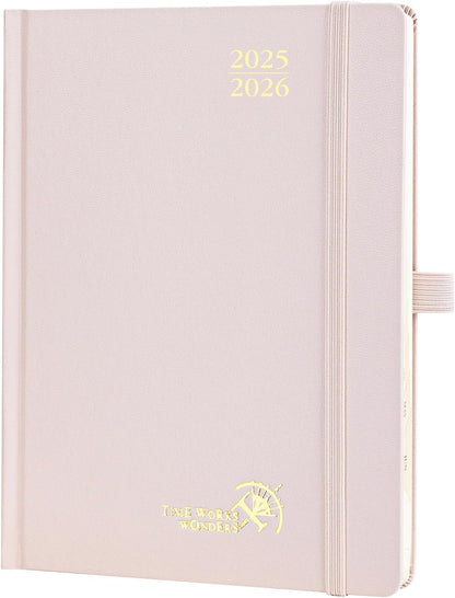 POPRUN Planner 2025-2026, (Medium 6.5'' x 8.5'' Hard Cover) Academic Calendar (July 25-June 26) Daily Weekly and Monthly Appointment Book with Hourly Time Slots, Monthly Tabs, 100 GSM - Light Pink