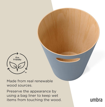 Umbra Woodrow 2-Gallon Modern Wooden Trash Can Wastebasket, Attractive Bin for Garbage or Recycling, Suitable for Home or Office, Slate Blue