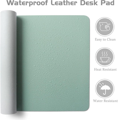Aothia Leather Desk Pad Protector - Large Mouse Pad, Office Mat, Non-Slip PU Leather Blotter, Laptop Desk Pad, Waterproof Writing Pad for Office and Home (Light Blue, 38" x 13.7")