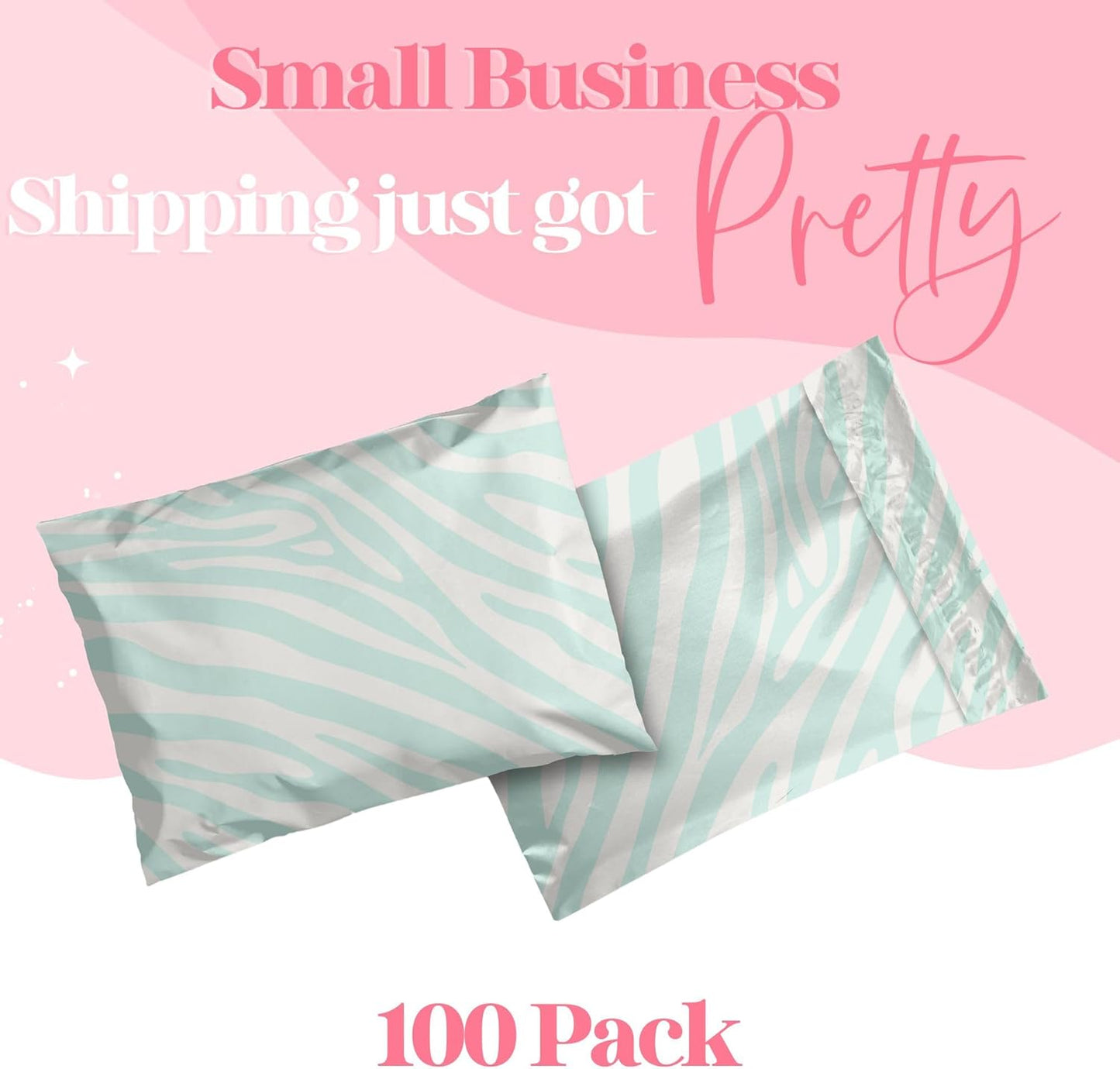14.5x19 Designer Poly Mailer 100 Pack Heavy Duty Waterproof Self Seal Shipping Bags for Small Business Large Mailing Envelopes Bulk Tear Resistant Cute Packaging Mint Zebra