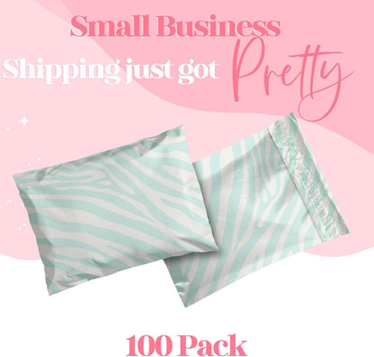 14.5x19 Designer Poly Mailer 100 Pack Heavy Duty Waterproof Self Seal Shipping Bags for Small Business Large Mailing Envelopes Bulk Tear Resistant Cute Packaging Mint Zebra