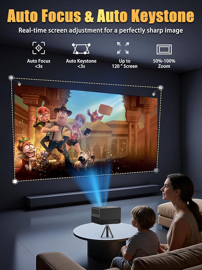 2200 ANSI Smart Projector with 1080P Native Office Video Projector, Indoor Movie Projector with 4K Support, Auto Focus,Home Theater Movie Projector with WiFi 6 & Bluetooth