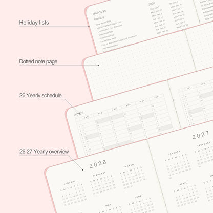 And Per Se 2026 Planner-Daily, Weekly & 15-Monthly Leather Hardcover Planner, 5.7" x 8", Daily Schedule, Monthly Tabs, 100 GSM Thick Paper, Back Pocket(Pink)