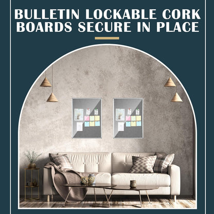 Suzile 1 Pcs Gray Enclosed Bulletin Board Lockable Cork Case Notice Board Aluminum Framed Waterproof Locking Cabinet with Mounting Screws for School Class Office Wall Display Pictures 48x36 Inch