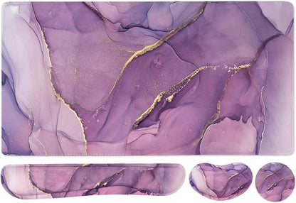 Large Keyboard Mouse Pad Set, Extended Mouse Pad+Keyboard Wrist Rest Support, Memory Foam Ergonomic Easy Typing, 4Pcs (35.4×15.7 in) Desk Pad Set for Home Office Study Game - Purple