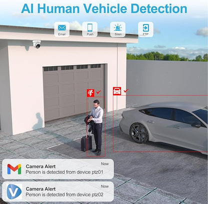 Anpviz 6MP PoE PTZ Camera Outdoor, 5X Optical Zoom 2.7~13.5mm Lens, Pan Tilt Zoom IP Security Camera with Human Vehicle Detection, Spotlight&Sound Alarm, SD Card Slot, IP66, NDAA Compliant (U Series)