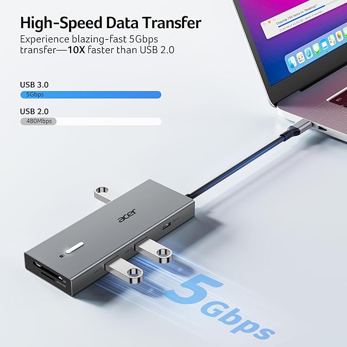 Acer USB C Docking Station Dual Monitor with 2 HDMI, 9-in-1 Laptop Docking Station with 4K@60Hz HDMI, USB A&C 3.0, SD/Micro SD, 100W PD, USB C Dock Compatible with Acer/Dell XPS/HP/Mac/Surface etc