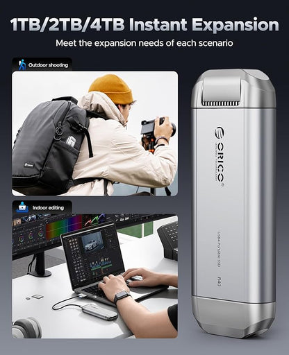 ORICO R40 2TB External Solid State Drive - 3700MB/s Ultra-Fast Speed, 40Gbps via Thunderbolt 4/3/USB4.0, Portable SSD Plug and Play, Compatible with USB-C Phones, Tablets, PC & Mac