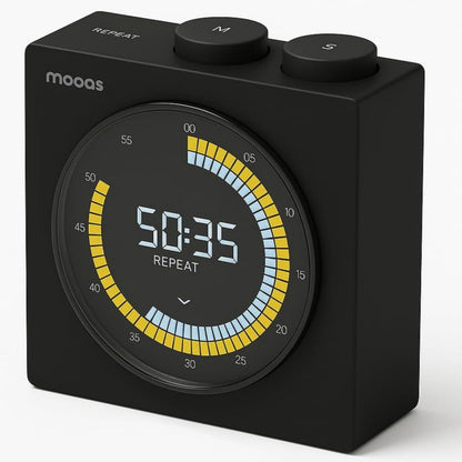 mooas Time Loop Digital Visual Timer, Rechargeable Wireless, LCD Large Display, Portable, Visual Timer, Brightness Adjustment, Count Up/Down, Pomodoro Timer for ADHD, Study, Home Schooling (Black)