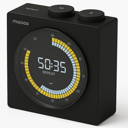 mooas Time Loop Digital Visual Timer, Rechargeable Wireless, LCD Large Display, Portable, Visual Timer, Brightness Adjustment, Count Up/Down, Pomodoro Timer for ADHD, Study, Home Schooling (Black)