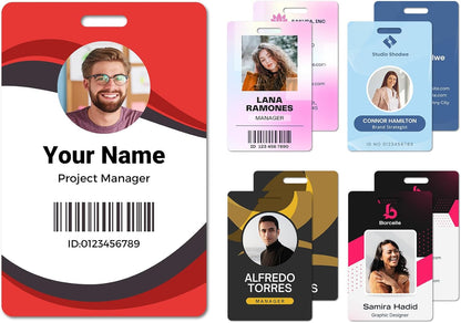 Custom Id Badge Custom Id Card Identification Badges Customizable Personalized Name Badge Customize Name Tag Photo Logo Employee Work Office Volunteer Customized Personal (Vertical-8)