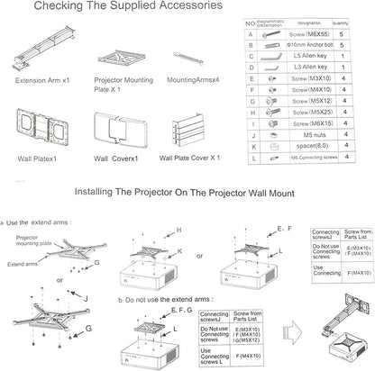 NC Projector Wall Mount with Universal mounting ,Telescopic Bracket Hanger,33lbs Load Capacity,High-Precision Adjustable: (12.8’’-29.13’’),white,(TYYZJ02)
