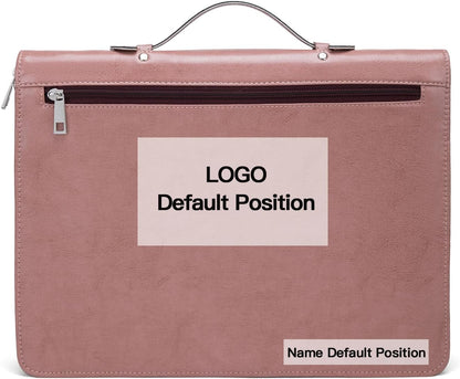 Personalized Vegan Leather Portfolio with Hidden Handle, Zippered Front Pocket, 8.5 x 11 Notebook Holder, Custom Business Legal Padfolio Travel Folio for Women, Pink