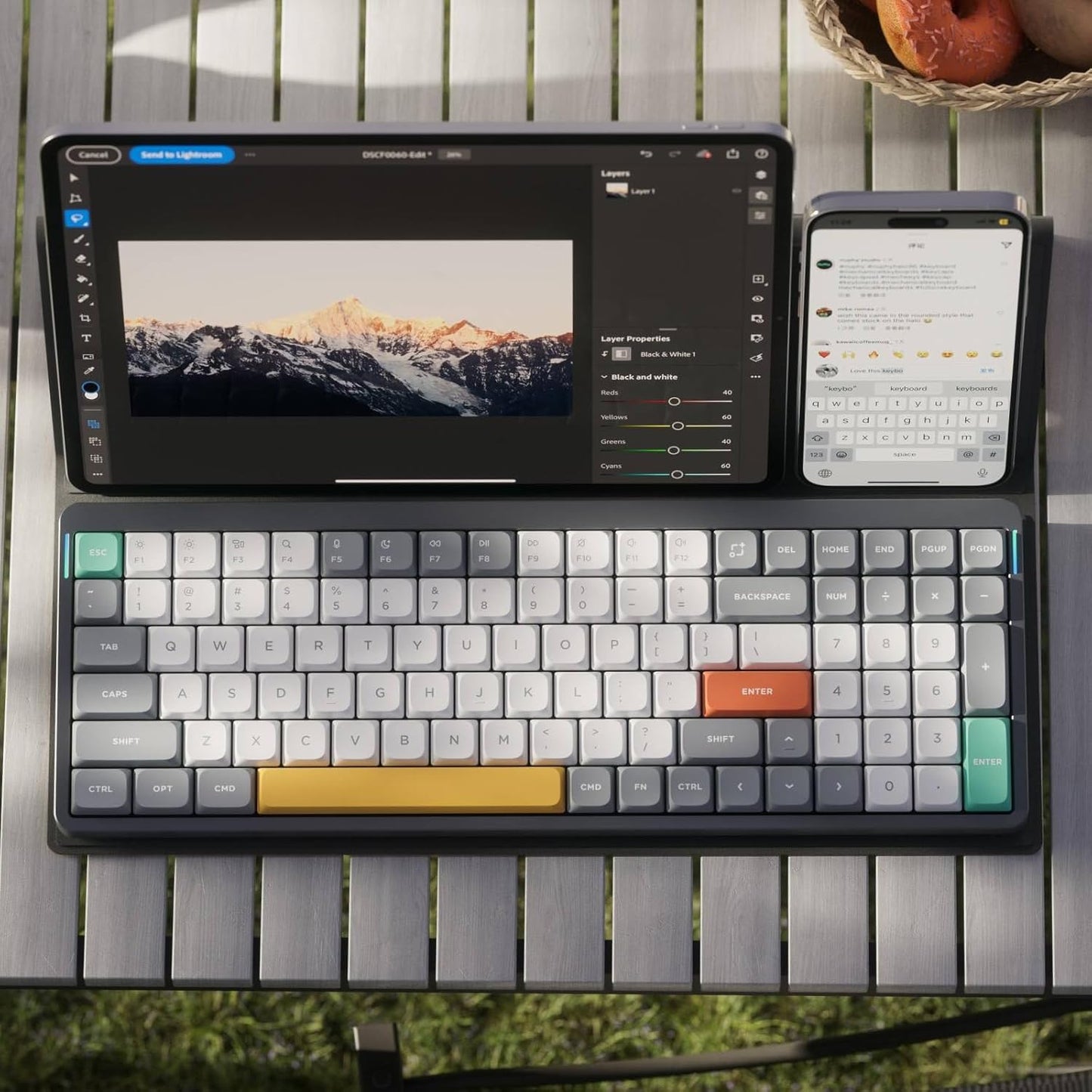 nuphy Air96 V2 Wireless Mechanical Keyboard,100 Keys RGB Backlit Keyboard,Supports Bluetooth 5.1,2.4G and Wired Connection,for PC/Laptop/Windows/Mac -Grey Gateron Moss Switch