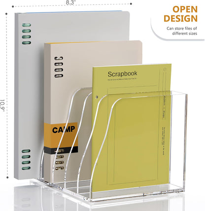SANRUI Acrylic Magazine File Holder Desk Sorter Organizer, 5 Vertical Compartments Clear Folder Rack Binder Bookstore Workspace Sorters,for Office Accessories Organization Storage