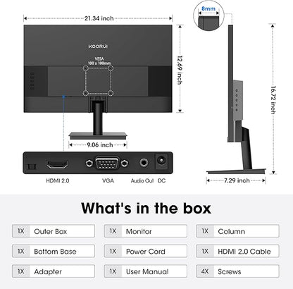 KOORUI 24 Inch Gaming Monitor 144Hz Full HD 1920 x 1080p IPS Ultra-Slim Display with HDMI VGA, Adaptive Sync, 99% SRGB, VESA 100x100mm, Eye Care, Tilt, Black, E2411K