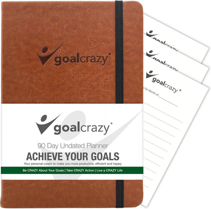 Undated Planner – 90 Day Guided Journal & Productivity Organizer, A5 Daily & Weekly Planner 2025 2026 with Goal Setting, Habit Tracker, To Do List, Academic & Work Calendar, Leather Hardcover - Brown