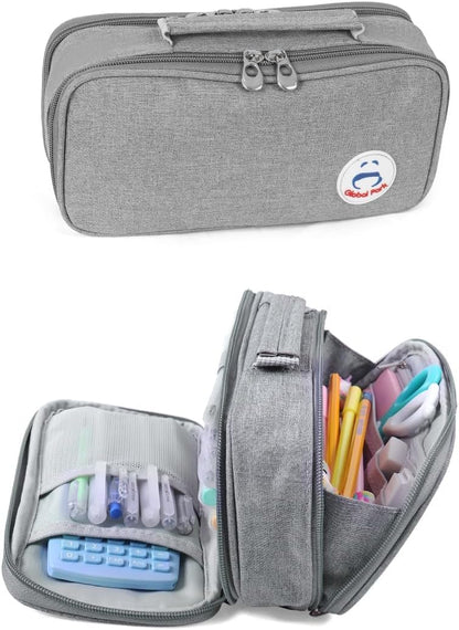 Pencil Case Pen Bag Holder Pouch Large Handle Big Capacity Desk Organizer Storage Marker Box Stationary Makeup Cosmetic Double Zippers for School Office Students Teen