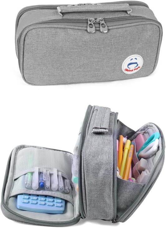 Pencil Case Pen Bag Holder Pouch Large Handle Big Capacity Desk Organizer Storage Marker Box Stationary Makeup Cosmetic Double Zippers for School Office Students Teen