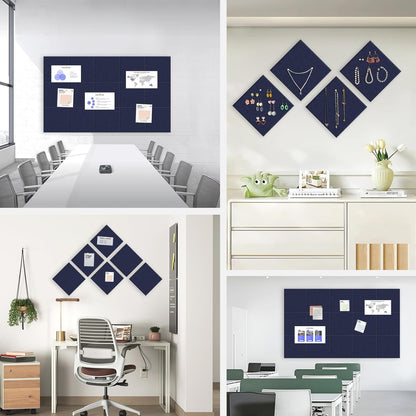 Large Cork Board for Office Wall Decor,48"x36"-12 Pack Felt Wall Tiles with 35 Push Pins, Thicker 0.47in, Felt Bulletin Board Pin Board Cork Boards for Walls - Dark Blue