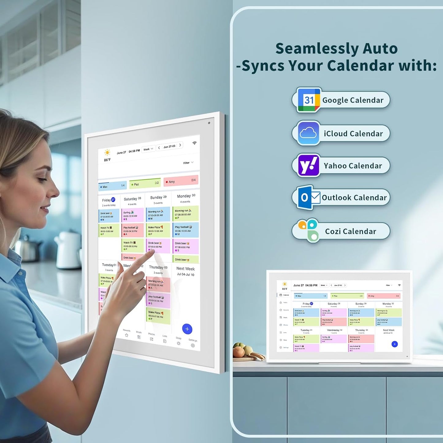 Digital Calendar, 21.5 Inch Wall Planner Digital Calendar & Chore Chart, IPS HD Touchscreen Interactive Display for Family Schedules, Streamline Household Organization, Wall Mount Included