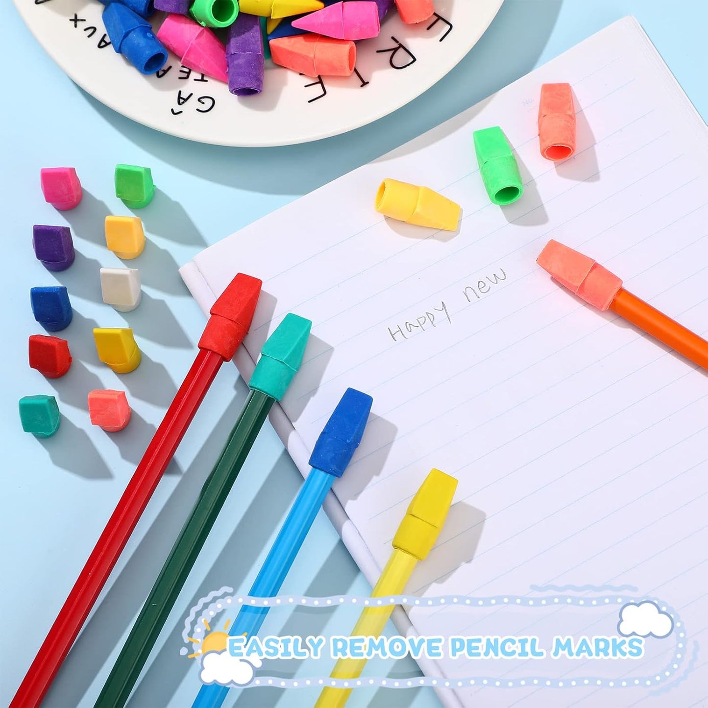 Crtiin 1000 Pcs Pencil Top Erasers Bulk Caps for Pencils Chisel Shape Erasers Toppers Classroom Party Favors Games Prizes Funny Pencil Eraser Cap for Kids Studying Supplies Home Office