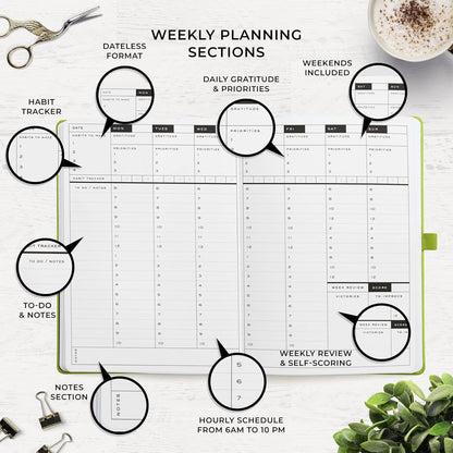 Smart Planner Pro – Undated Daily Planner – Medium B5 – Achieve Goals & Increase Productivity with Weekly, Monthly, Work Sections - Organizer Planner with Back Pocket, 3 Satin Bookmarks & Pen Holder