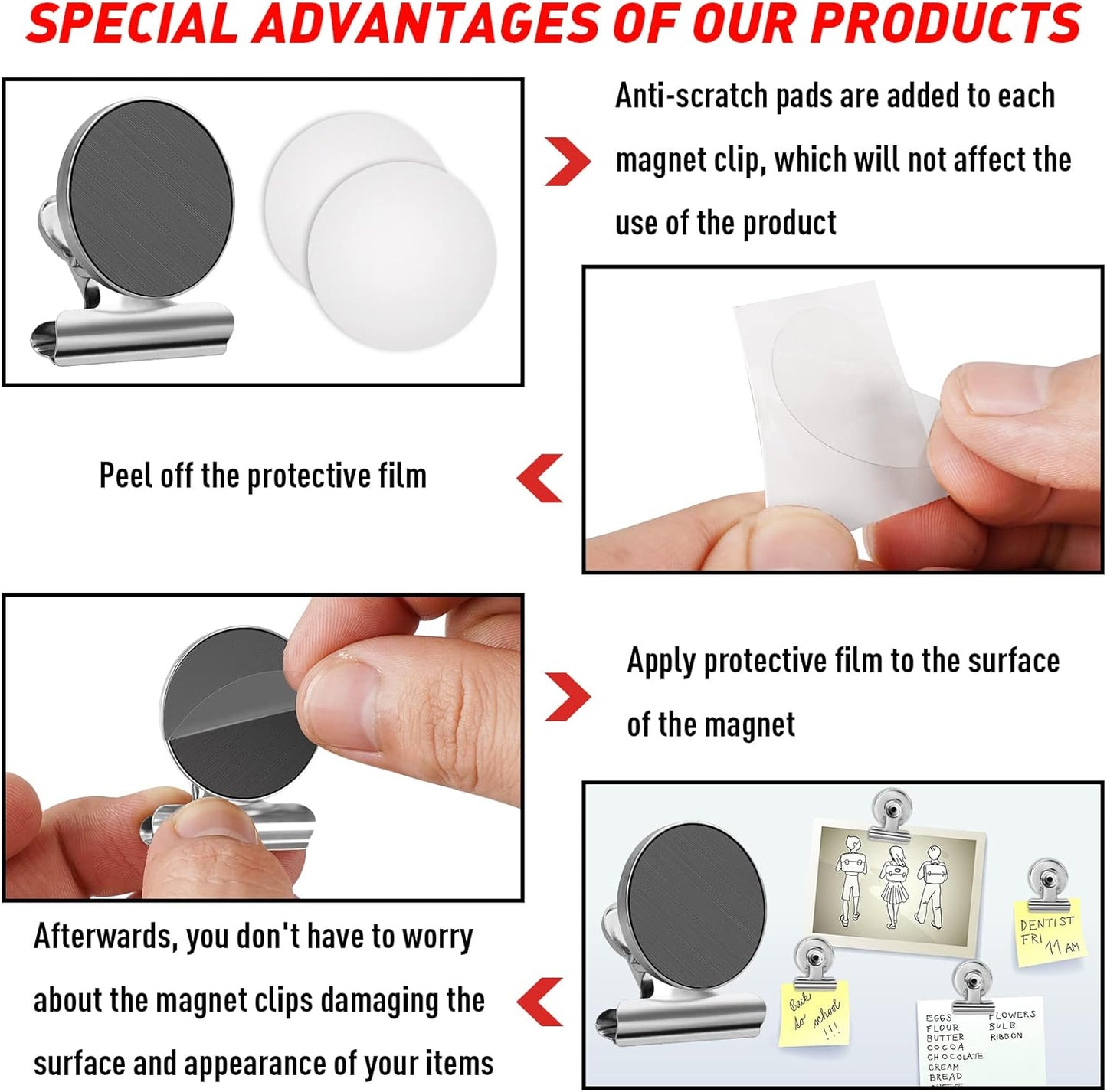 FINDMAG 12 Pack Magnetic Clips for Picture Hanging and Photo Display, Ideal for Fridge, Graduation Picture Display and Picture Holders, Strong Scratch-Free Magnet Clips for Kitchen, Office, Home