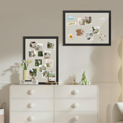 Cork Board Bulletin Board 16.7" x 11", 2-Pack Small Linen Corkboards with Frame for Walls, Cute Picture Display Pin Board Vision Board for Room School Office Bedroom 25 Pushpins Vintage Black