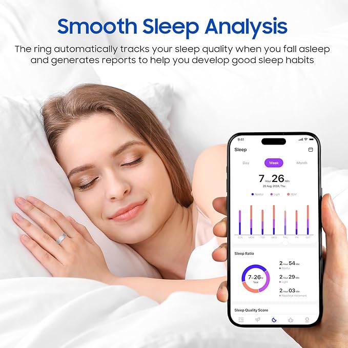 Smart Health Ring, Featuring Stress and Sleep Monitoring Functions, Compatible with iOS and Android, Waterproof Fitness Tracker for Women & Men, No Subscription Fee. (Brushed Silver, 7)