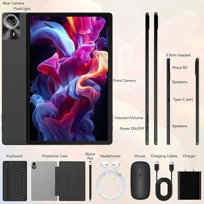 Tablet｜14 inch Android 15 Tablet｜30GB RAM 256GB ROM｜1920 * 1200 IPS FHD｜10000mAh 30W Fast Charging｜Octa-core Processor｜Wi-Fi 6, BT 5.4｜Dual Camera with Keyboard｜Mouse｜Stylus｜Case｜Headphone