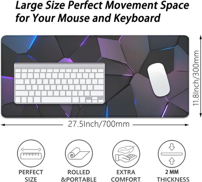 Cool Polygons Desk Pad Mouse Pad,Large XL Technology Mouse Mat with Stitched Edges,Non-Slip Rubber Base Mousepad for Office PC Keyboard Laptop and Home Work Desk Mat(27.5X11.8 in)