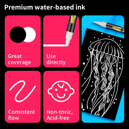 NAWOD 3 White Acrylic Paint Pens, Acrylic Paint Markers Dual Tip (Dot Tip + Brush Tip), Acrylic Permanent Markers for Rock, Fabric, Canvas, Ceramic, Glass, Wood, Paper, Labeling, Drawing, DIY Crafts