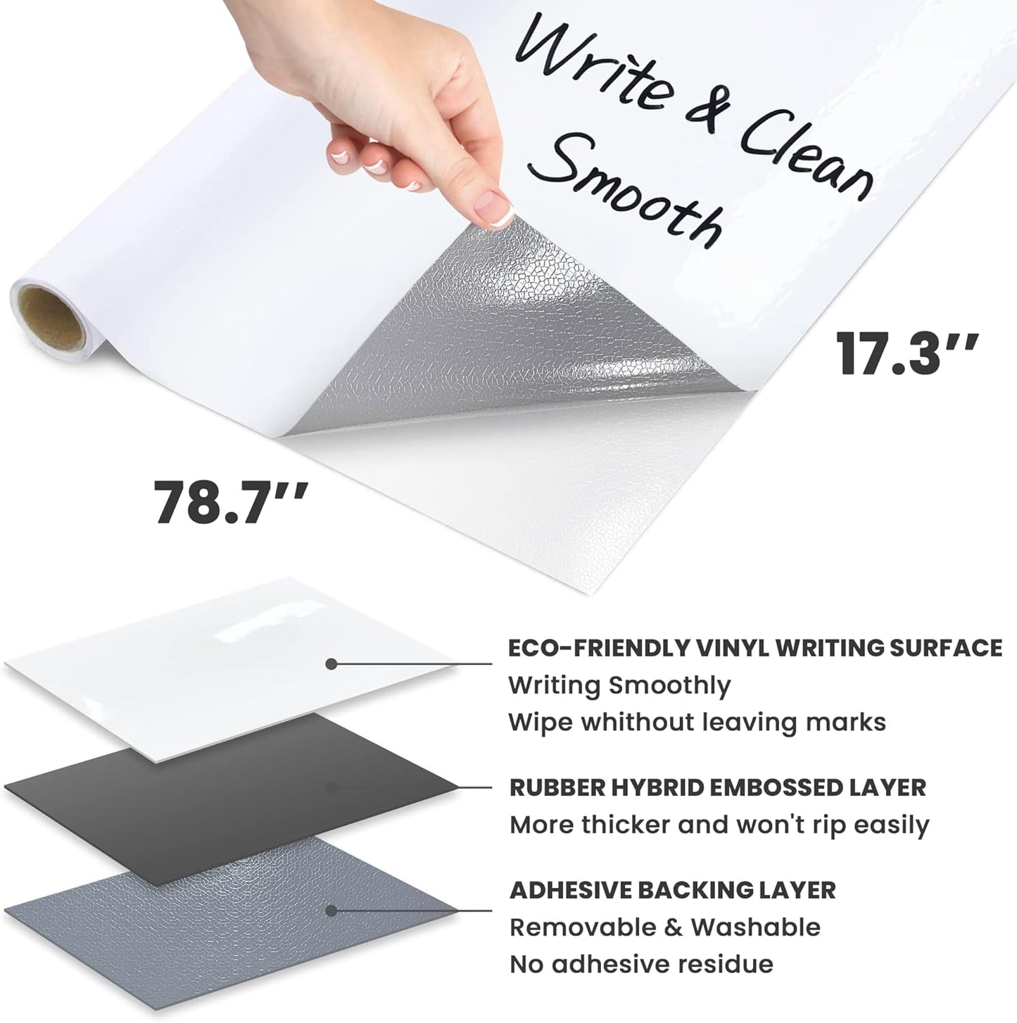 T&W SAME FILM White Board Dry Erase-Whiteboard Wall Sticker Roll 17.3''X78.7''-Self Adhesive Dry Erase Paper for Desk/Glass/Fridge/Office/Door/Classroom/Kids/Adults-3 Markers-White