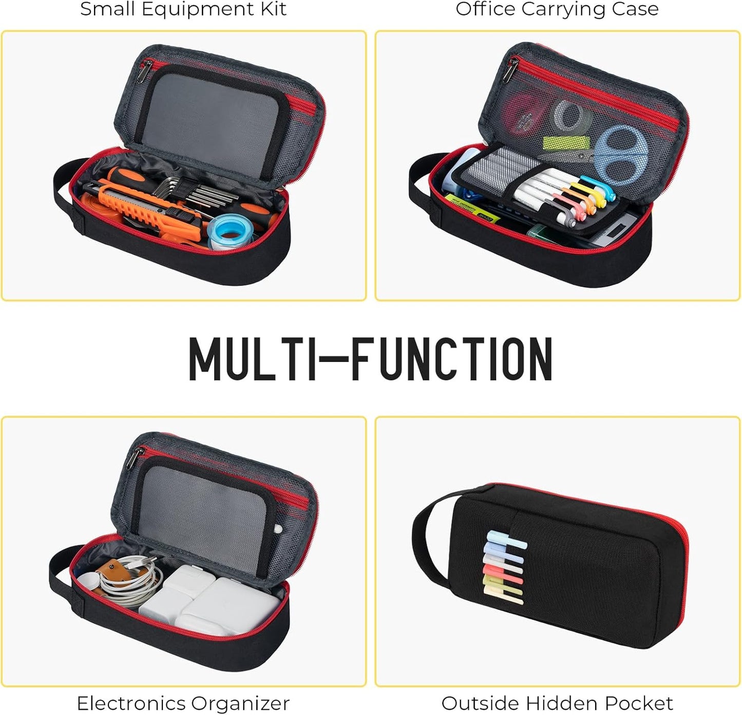 ECHSRT Big Pencil Case, Aesthetic Portable Zipper Pencil Bag with Hidden Pocket, Special Pouch for Men Women Adults, Stationery Organizer Pen Cases for Office Travel,Black