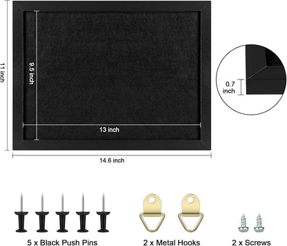 TORASO Cork Board Bulletin Board with Felt,Wood Framed Display Bulletin Board for Walls with Pins, Eye Bolts, gaskets, Screws, Pin Board for Office, School and Home(Black,1pc)