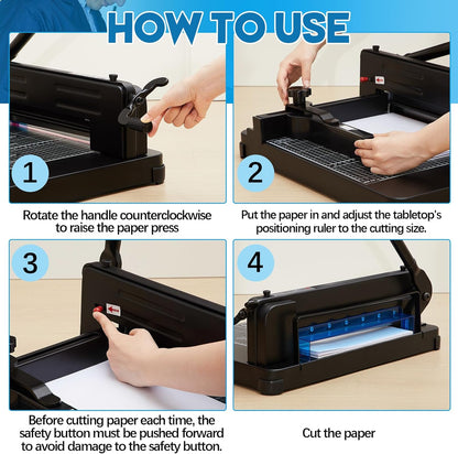 12 Inch A4 Guillotine Paper Cutter Heavy Duty Paper Cutter 400 Sheet Capacity Stack Cards Trimmer Steel Slicer with Metal Base for Cards Leather Office Home School (Black)