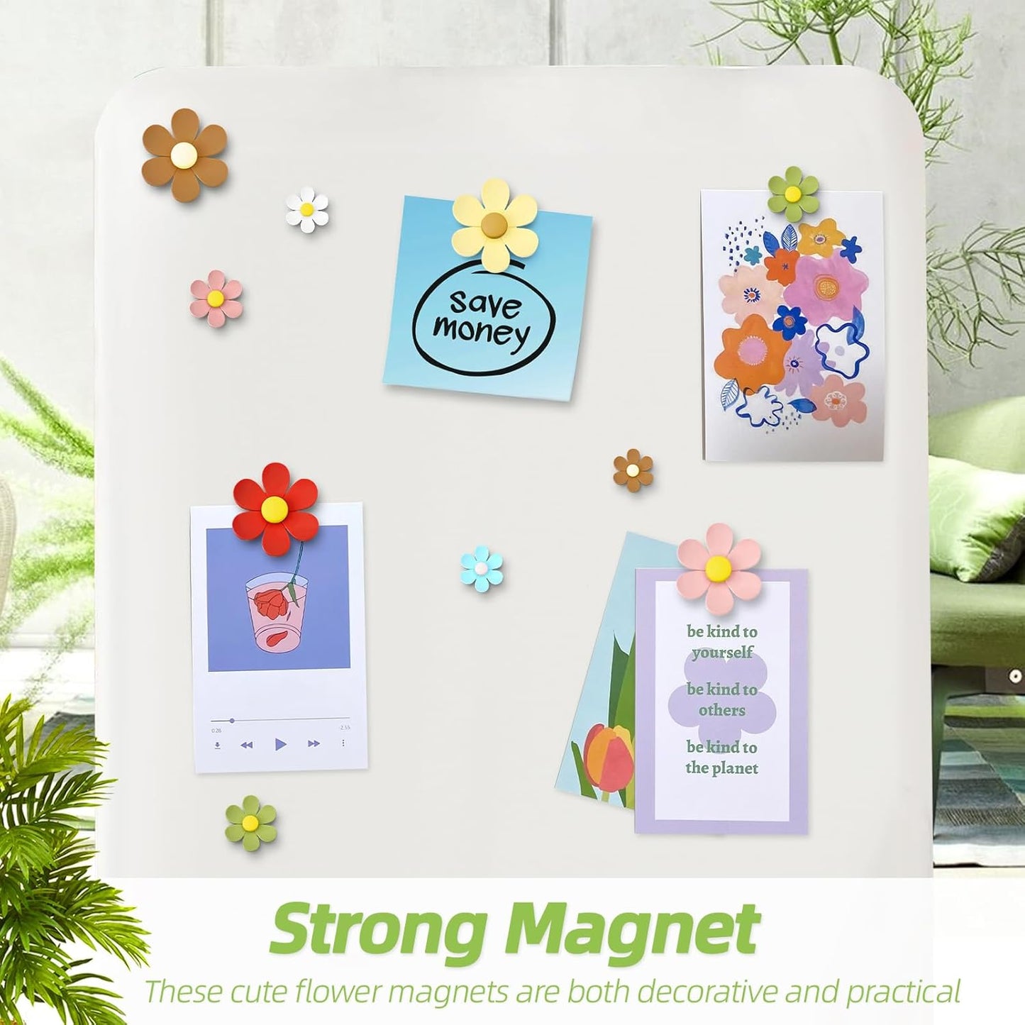 Qualsen Flower Magnets for Whiteboard & Fridge – 12 Pcs Cute 3D Decorative Refrigerator Magnets for Locker, Kitchen, Office, Classroom
