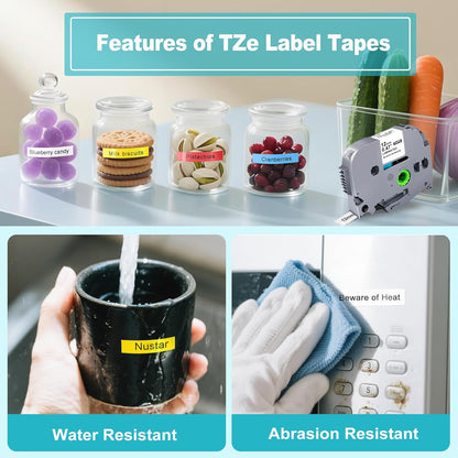 5-Pack Label Maker Tape Replace for Brother TZe TZ Tape 12mm 0.47 Laminated White Red Blue Yellow Green TZe231 431 531 631 731 Work for Brother P Touch Label Maker PTH110 PTD220 PTD210