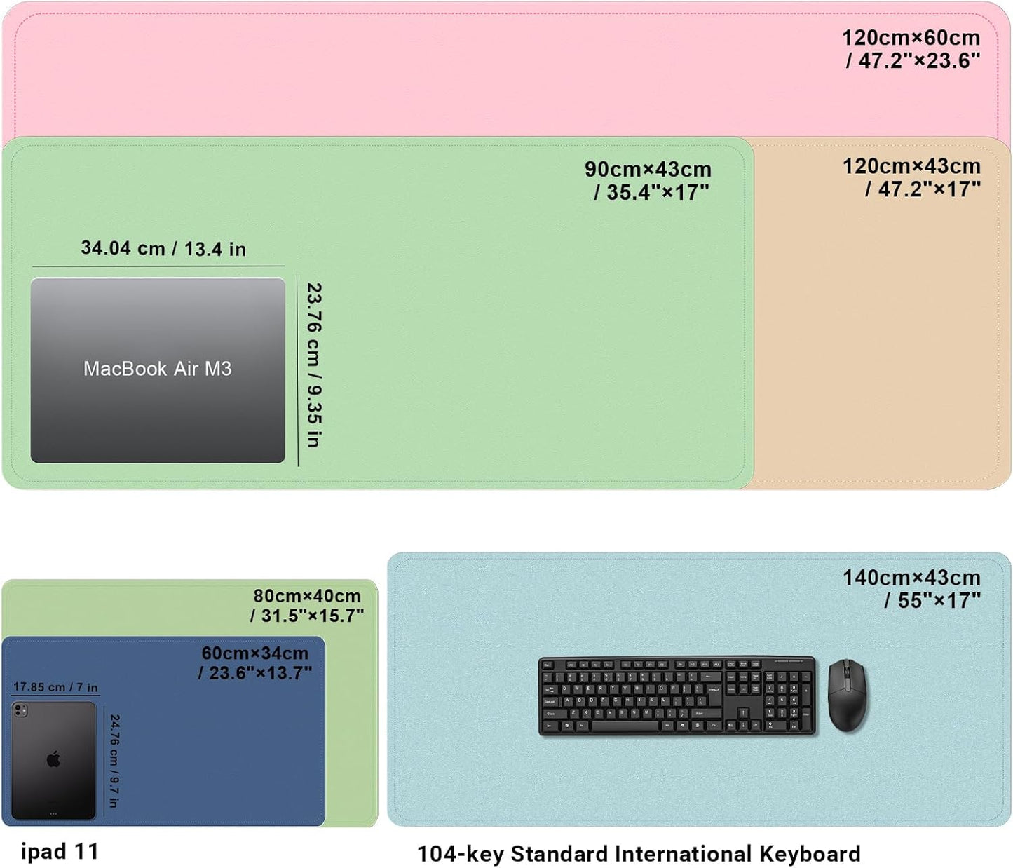 Large Apricot PU Leather Desk Mat, 55'' x 17'', Non-Slip Computer Mat for Home & Office, Laptop Desk Blotter Pad for Mouse and Keyboard