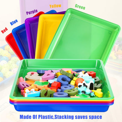 Maitys 15 Pcs Flat Plastic Trays 16.1 x 11.8'' Sensory Storage Tray Paper Stackable Classroom Bins for Office Home Organizer Arts and Crafts Supplies(Classic Color)